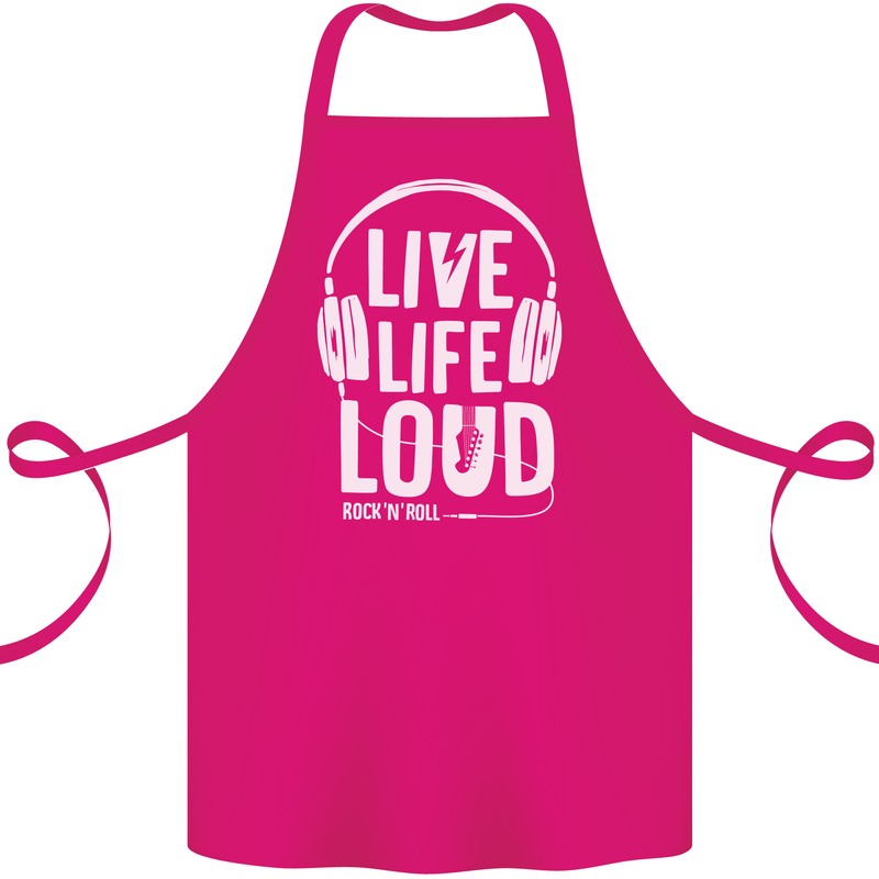 Music Live Life Loud Rock n Roll Guitar Cotton Apron 100% Organic Pink