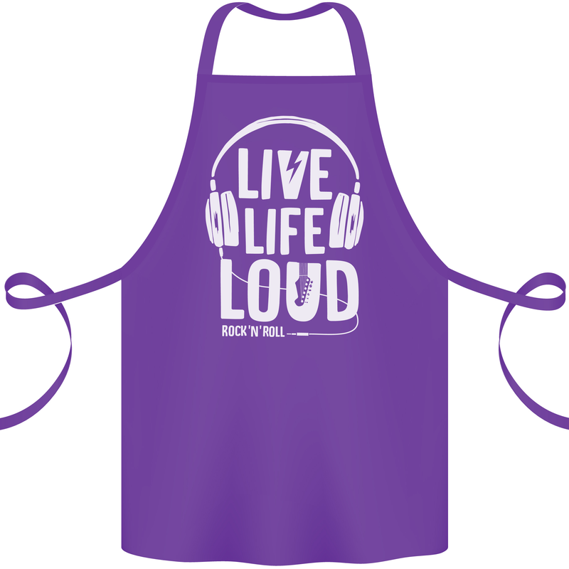 Music Live Life Loud Rock n Roll Guitar Cotton Apron 100% Organic Purple