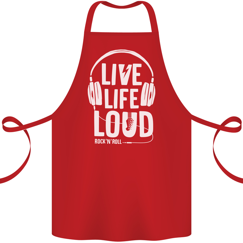 Music Live Life Loud Rock n Roll Guitar Cotton Apron 100% Organic Red