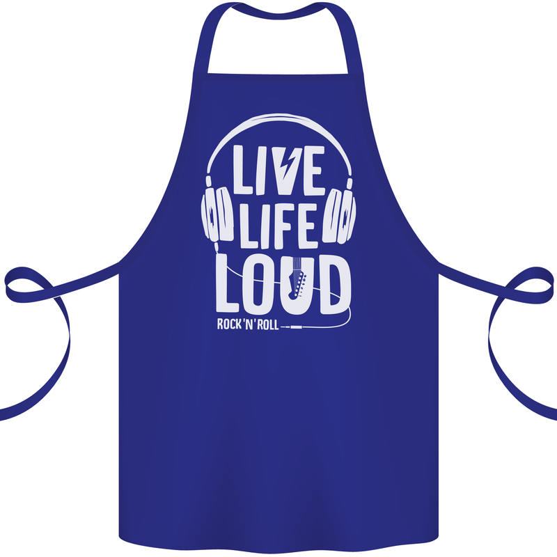 Music Live Life Loud Rock n Roll Guitar Cotton Apron 100% Organic Royal Blue