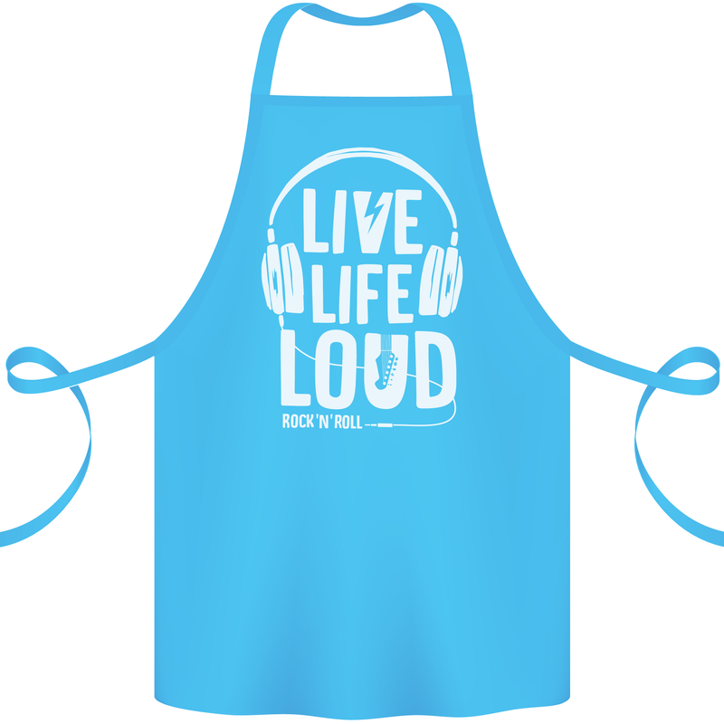 Music Live Life Loud Rock n Roll Guitar Cotton Apron 100% Organic Turquoise