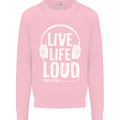 Music Live Life Loud Rock n Roll Guitar Kids Sweatshirt Jumper Light Pink