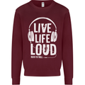 Music Live Life Loud Rock n Roll Guitar Kids Sweatshirt Jumper Maroon