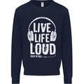 Music Live Life Loud Rock n Roll Guitar Kids Sweatshirt Jumper Navy Blue