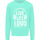 Music Live Life Loud Rock n Roll Guitar Kids Sweatshirt Jumper Peppermint