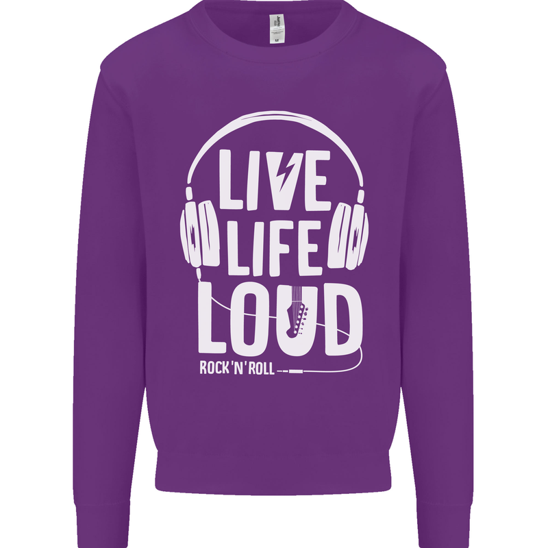 Music Live Life Loud Rock n Roll Guitar Kids Sweatshirt Jumper Purple