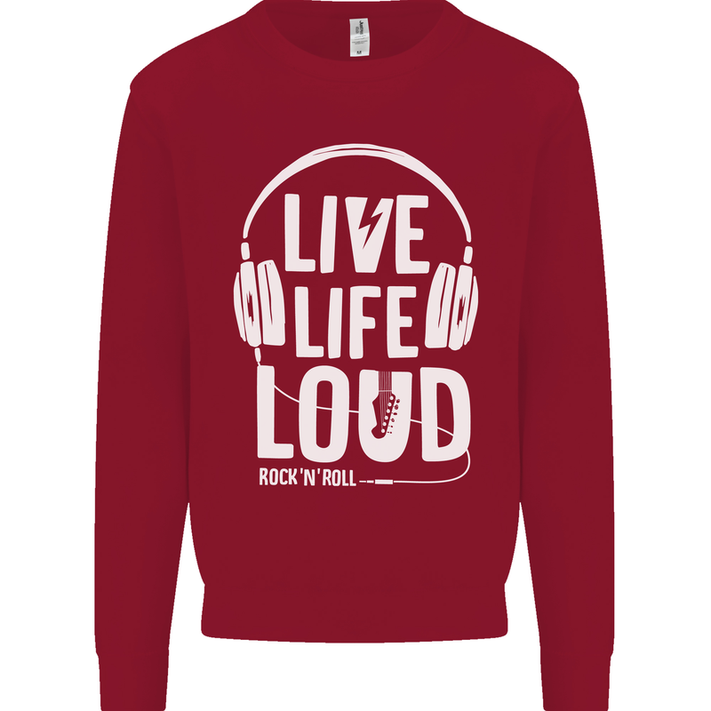 Music Live Life Loud Rock n Roll Guitar Kids Sweatshirt Jumper Red