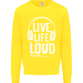 Music Live Life Loud Rock n Roll Guitar Kids Sweatshirt Jumper Yellow