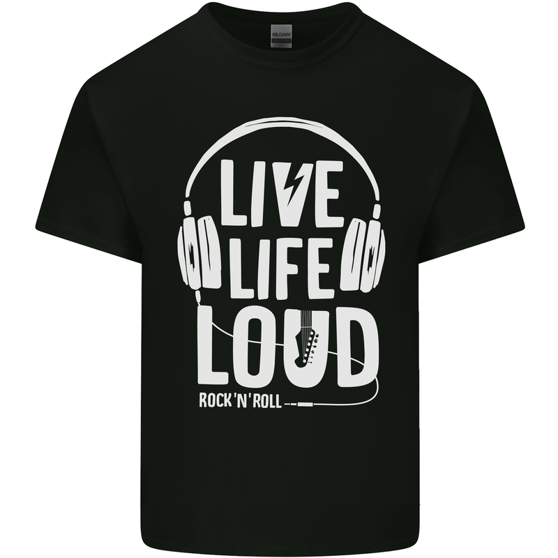 Music Live Life Loud Rock n Roll Guitar Kids T-Shirt Childrens Black