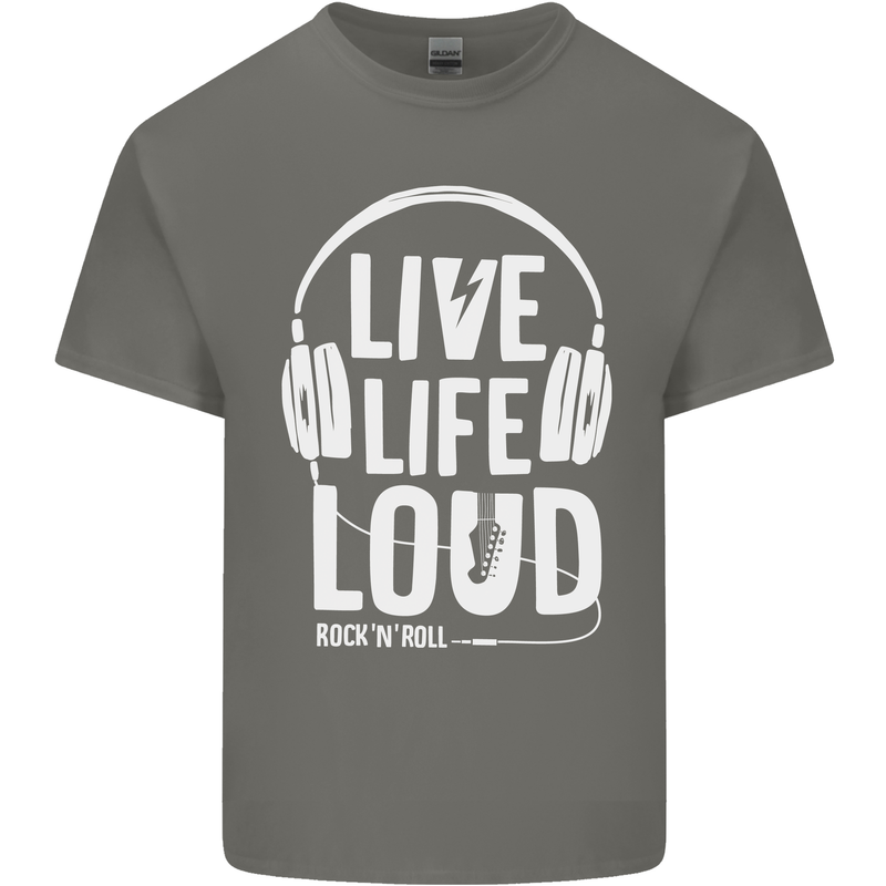 Music Live Life Loud Rock n Roll Guitar Kids T-Shirt Childrens Charcoal