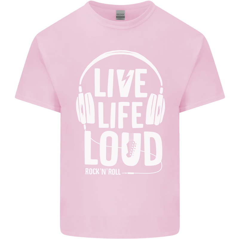 Music Live Life Loud Rock n Roll Guitar Kids T-Shirt Childrens Light Pink