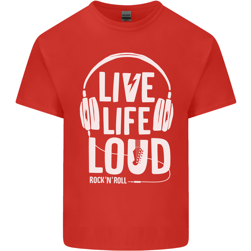 Music Live Life Loud Rock n Roll Guitar Kids T-Shirt Childrens Red