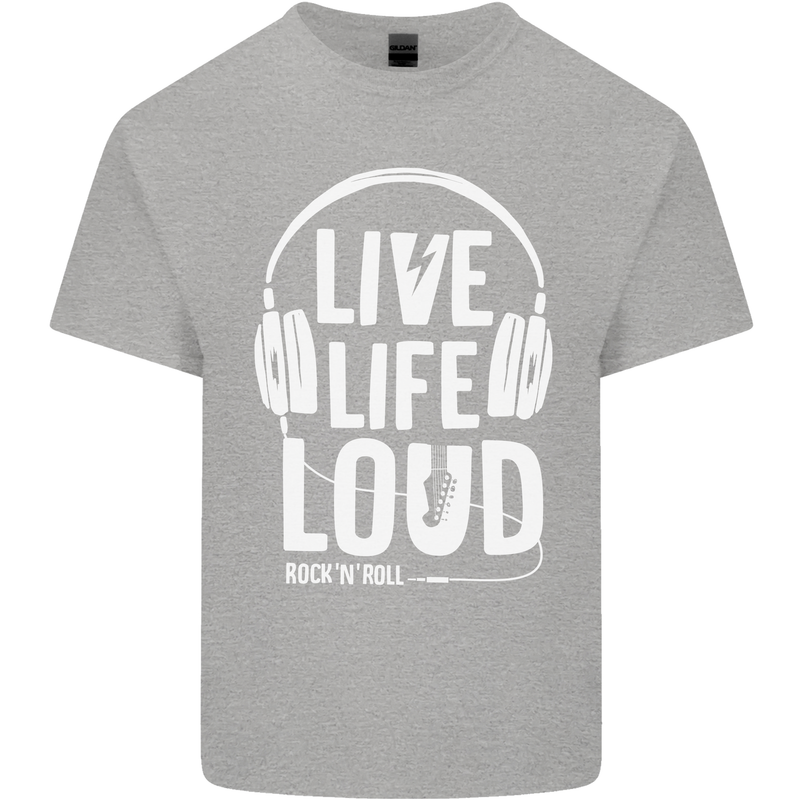 Music Live Life Loud Rock n Roll Guitar Kids T-Shirt Childrens Sports Grey