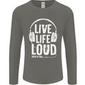 Music Live Life Loud Rock n Roll Guitar Mens Long Sleeve T-Shirt Charcoal