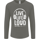 Music Live Life Loud Rock n Roll Guitar Mens Long Sleeve T-Shirt Charcoal