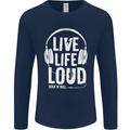 Music Live Life Loud Rock n Roll Guitar Mens Long Sleeve T-Shirt Navy Blue