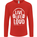 Music Live Life Loud Rock n Roll Guitar Mens Long Sleeve T-Shirt Red