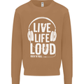 Music Live Life Loud Rock n Roll Guitar Mens Sweatshirt Jumper Caramel Latte