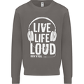 Music Live Life Loud Rock n Roll Guitar Mens Sweatshirt Jumper Charcoal