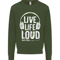 Music Live Life Loud Rock n Roll Guitar Mens Sweatshirt Jumper Forest Green