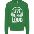 Music Live Life Loud Rock n Roll Guitar Mens Sweatshirt Jumper Irish Green