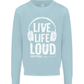 Music Live Life Loud Rock n Roll Guitar Mens Sweatshirt Jumper Light Blue