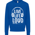 Music Live Life Loud Rock n Roll Guitar Mens Sweatshirt Jumper Royal Blue