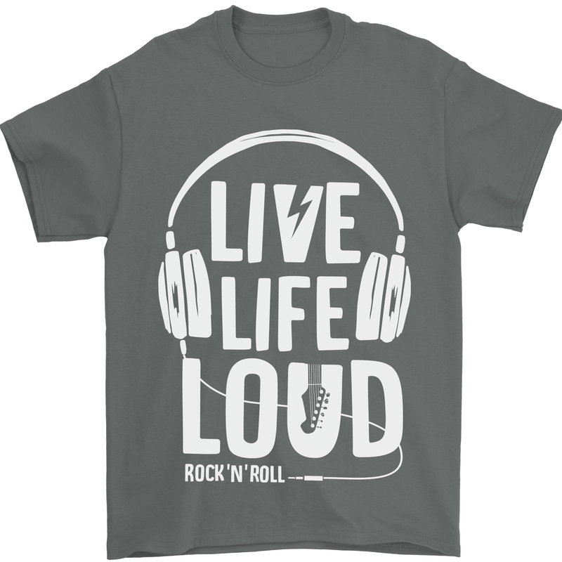 Music Live Life Loud Rock n Roll Guitar Mens T-Shirt 100% Cotton Charcoal