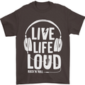 Music Live Life Loud Rock n Roll Guitar Mens T-Shirt 100% Cotton Dark Chocolate