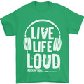 Music Live Life Loud Rock n Roll Guitar Mens T-Shirt 100% Cotton Irish Green