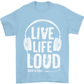 Music Live Life Loud Rock n Roll Guitar Mens T-Shirt 100% Cotton Light Blue