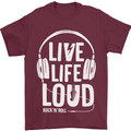 Music Live Life Loud Rock n Roll Guitar Mens T-Shirt 100% Cotton Maroon