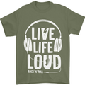 Music Live Life Loud Rock n Roll Guitar Mens T-Shirt 100% Cotton Military Green