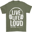 Music Live Life Loud Rock n Roll Guitar Mens T-Shirt 100% Cotton Military Green