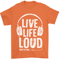 Music Live Life Loud Rock n Roll Guitar Mens T-Shirt 100% Cotton Orange