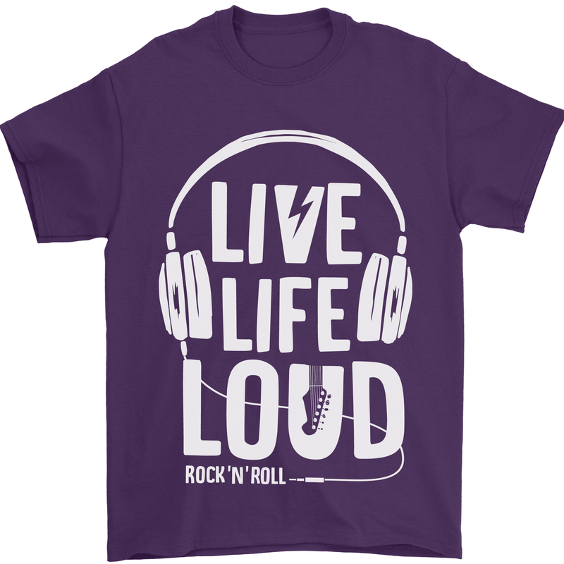 Music Live Life Loud Rock n Roll Guitar Mens T-Shirt 100% Cotton Purple