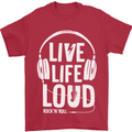 Music Live Life Loud Rock n Roll Guitar Mens T-Shirt 100% Cotton Red