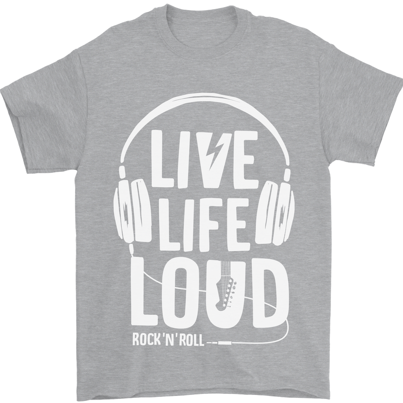 Music Live Life Loud Rock n Roll Guitar Mens T-Shirt 100% Cotton Sports Grey