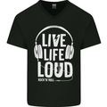 Music Live Life Loud Rock n Roll Guitar Mens V-Neck Cotton T-Shirt Black