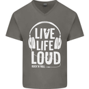 Music Live Life Loud Rock n Roll Guitar Mens V-Neck Cotton T-Shirt Charcoal