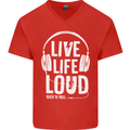 Music Live Life Loud Rock n Roll Guitar Mens V-Neck Cotton T-Shirt Red