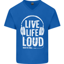 Music Live Life Loud Rock n Roll Guitar Mens V-Neck Cotton T-Shirt Royal Blue