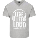 Music Live Life Loud Rock n Roll Guitar Mens V-Neck Cotton T-Shirt Sports Grey