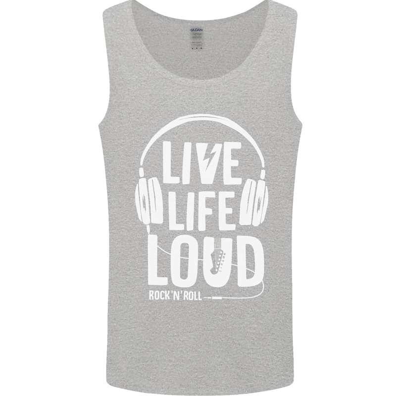 Music Live Life Loud Rock n Roll Guitar Mens Vest Tank Top Sports Grey