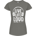 Music Live Life Loud Rock n Roll Guitar Womens Petite Cut T-Shirt Charcoal