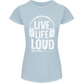 Music Live Life Loud Rock n Roll Guitar Womens Petite Cut T-Shirt Light Blue