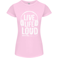 Music Live Life Loud Rock n Roll Guitar Womens Petite Cut T-Shirt Light Pink