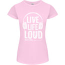 Music Live Life Loud Rock n Roll Guitar Womens Petite Cut T-Shirt Light Pink