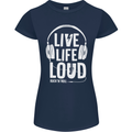 Music Live Life Loud Rock n Roll Guitar Womens Petite Cut T-Shirt Navy Blue