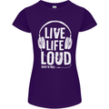 Music Live Life Loud Rock n Roll Guitar Womens Petite Cut T-Shirt Purple